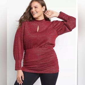 Lane Bryant Red/Burgundy Sparkle Mock Neck Top